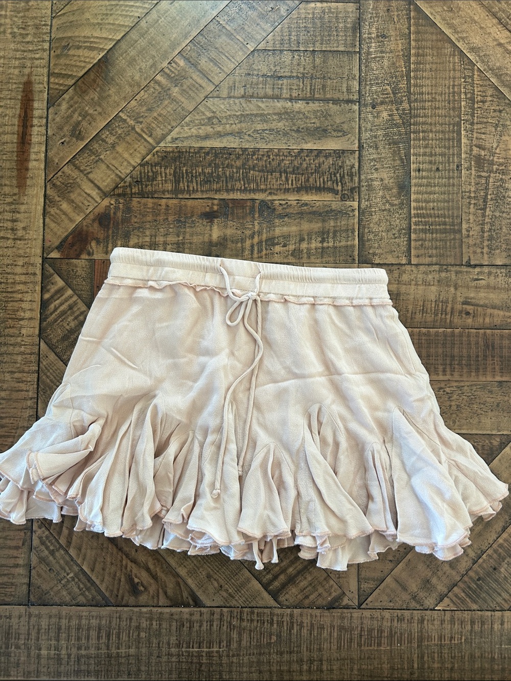 Vici Blush Pink Ruffle Drawstring Mini Skirt